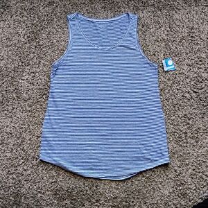 Eileen Fisher Organic Linen Tank Top Medium Blue White Stripe Nautical Coastal